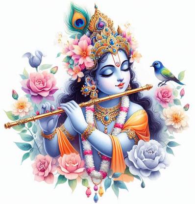 CreativeEdge 61 cm Decorative Beautiful Shree Krishna Wall Sticker Self Adhesive Sticker