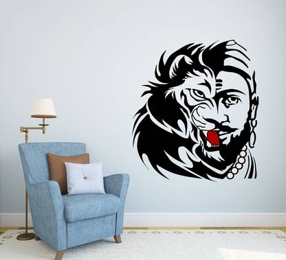 WALLDECORS 71.12 cm LION AND SHIVAJI IMAGE STICKER Self Adhesive Sticker