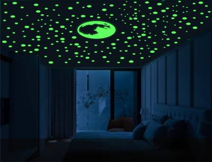 DreamKraft 25 cm Glow in the Dark Radium Sticker and Big Size Moon Set Self Adhesive Sticker