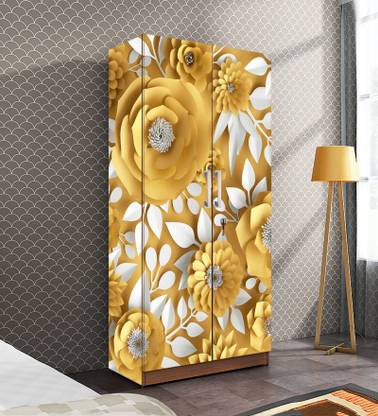 Creative Print Solution 177.8 cm Sun Flower Design Almirah Sticker size 30x70 inch Self Adhesive Sticker