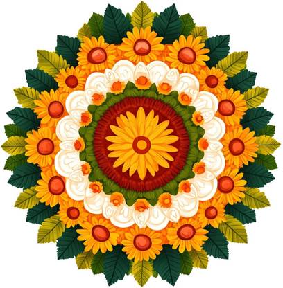 RECKZOZ 32 cm Sunburst Floral Rangoli 32x32 cm & Switch Sticker Set Self Adhesive Sticker