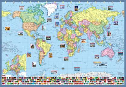 GOLDEN PAPER 100 cm World Map. Map Size: 40"x28" inch. Ideal Map For Aspirant of UPSC,SSC etc. Reusable Sticker