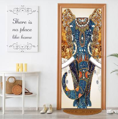 We Kreate 213 cm 3D Embossed Elephant Door wallpaper Self Adhesive Sticker