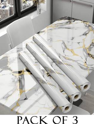 Onbet 200 cm Self Adhesive Glossy Marble Foil Waterproof Sticker For Kitchen And Home Self Adhesive Sticker