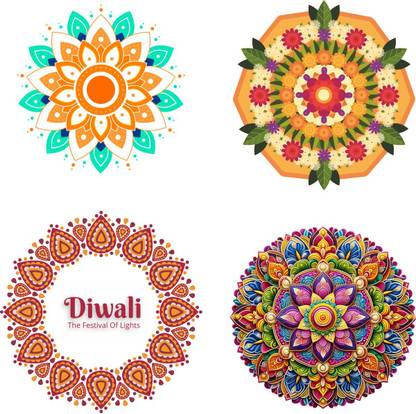 Radhestiicker 12 cm Diwali Rangoli Sticker for Wall & Floor (Floral & Mandala Designs) Radhe Sticker Self Adhesive Sticker