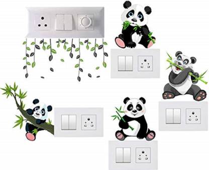 INKEDIFY 10 cm Panda Decorative Switch Board Sticker For Home Switch Penal Self Adhesive Sticker