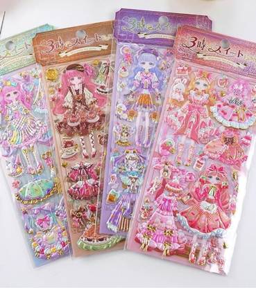 N J FASHION HUB 5 cm Kawaii Stickers Set – Princess Dress-Up Change Stickers, DIY 3D Stickes Self Adhesive Sticker