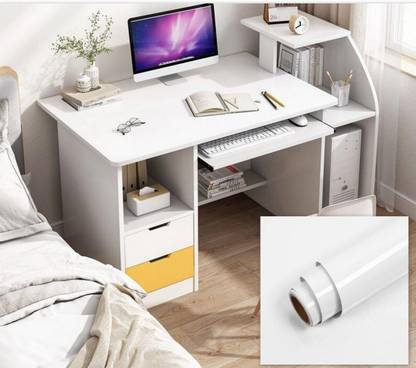 SUPERFAB 121 inch White Wallpaper For Computer Table Removable Sticker