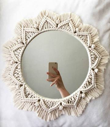 Aain Macrame luxurious Wall Mirror Steel, Cotton, Glass 30 cm Stirrer  (White Pack of 1) at Rs. 480