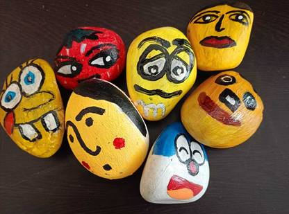 Sudha Whimsical Expressions a delightful set of 7 hand-painted stones Painted Asymmetrical Rock Stone