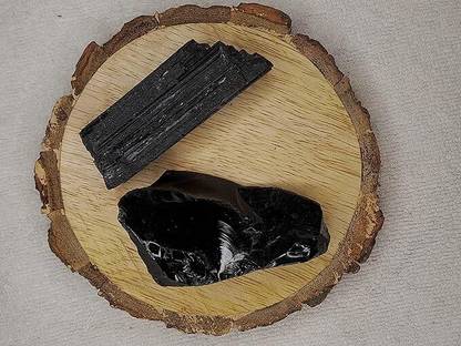 Divinity Crystals Black Obsidian and Black Tourmaline AAA Grade Raw Natural Crystal Combo Regular Round Crystal Stone