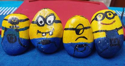 Sudha Hand-Painted Minion Stone Set – A Playful Quartet of Whimsical Delight Painted Asymmetrical Rock Stone