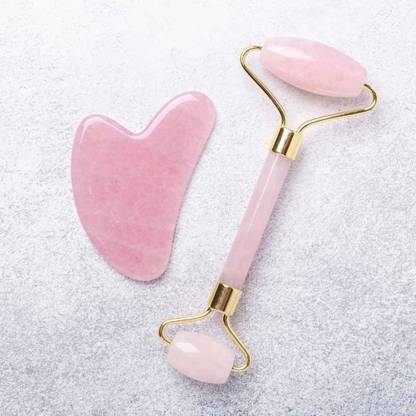 Oorjas Rose Quartz Face Roller & Gua Sha Massager With Tested Lab Certificate Carved Oval Quartz Stone