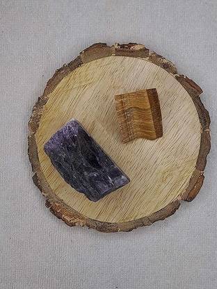 Divinity Crystals Amethyst + Tiger Eye Crystal Combo with Bark Coaster for Healing Regular Round Crystal Stone