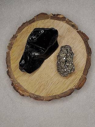 Divinity Crystals Black Obsidian and Pyrite AAA Grade Raw Natural Crystal Combo Regular Round Crystal Stone