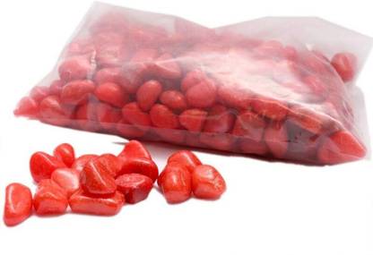 Power Stone Decorative Tumbled Marble Stone Pebbles For Aquarium Home Garden (Red, 1Kg) Painted, Polished, Regular Angular, Asymmetrical Marble Pebbles
