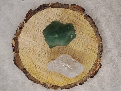 Divinity Crystals Clear Quartz and Green Aventurine Crystal Combo with Bark Coaster for Healing Regular Round Crystal Stone