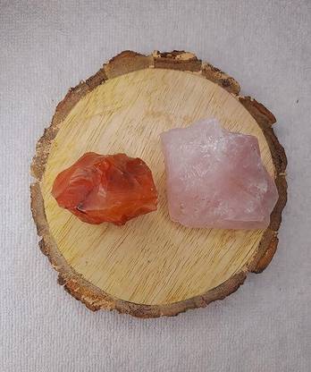 Divinity Crystals Carnelian and Rose Quartz Crystal Combo with Bark Coaster for Healing Regular Round Crystal Stone