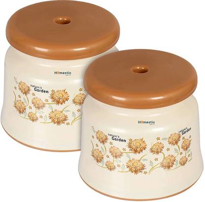 HOMESTIC Premium Plastic Strong Support Stool for Bathroom�(Cream)- Pack of 2 Stool
