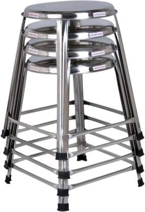 Lifetime Stools Lifetime Stools 16 Inch Pack of 4 Stainless Steel Round Shape Stool for Sitting Metal Bar Stool