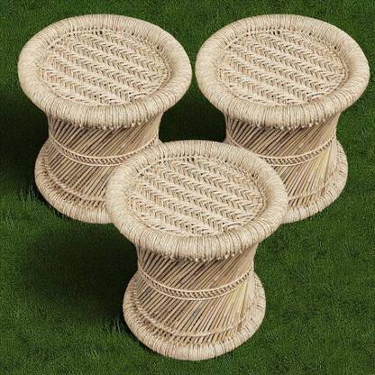 YASHIKA CREATION Handmade and Natural Bamboo Mudda Stool With Beige - 14x14 Inch Outdoor & Cafeteria Stool