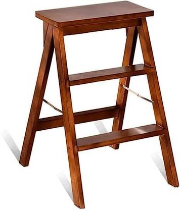 Mahoksha Step Stool Wooden Foldable Library Ladder Three Step Stool for Home and School Stool