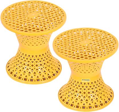 HOMESTIC Plastic Mesh Damroo Seating Stool|Both Sided Stool for Guestroom|Packof 2|Yellow Stool