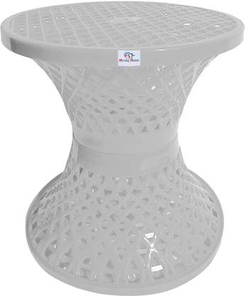 Heart Home Mesh Design Both Sided Plastic Sitting Stool in Damroo Style (White) Stool