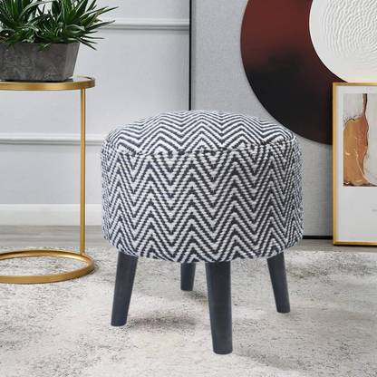 Macrame World Handwoven Black & White Zigzag Puffy Ottoman, Pouf, Footstool,For Indoor Outdoor Living & Bedroom Stool