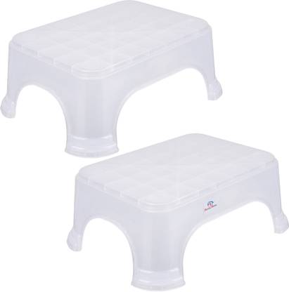 Heart Home Plastic Plain Square Bathroom Support Stool|P6|Pack of 2|Transparent Stool