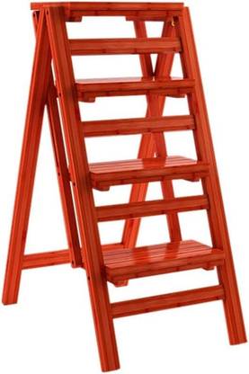 Mahoksha Teak Wooden 4 Step Stool Dual Purpose Stepladders for Library and Home Stool