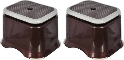 Heart Home Ultra 10 Anti-Slip Plastic Stool For Bathroom, Kitchen- Pack of 2 (Brown) Stool