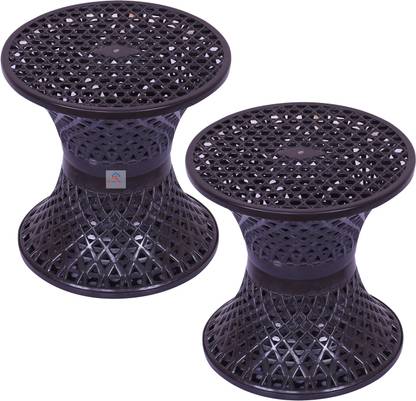 Heart Home Plastic Mesh Damroo Seating Stool|Both Sided Stool for Guestroom|Pack of 2|Brown Stool