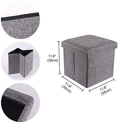 AQUABUCKET Sitting Stool with Storage Box Foldable Organizer Linen Cube Shape Seat Living & Bedroom Stool