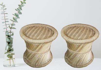 KISMAT COLLECTION Bamboo Mudda Stool, Chair For Living Room Round Shape Wooden Stool For Garden Outdoor & Cafeteria Stool