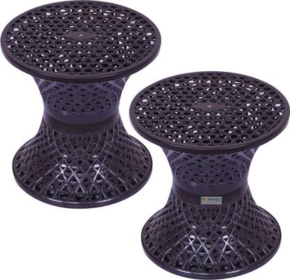 HOMESTIC Plastic Mesh Damroo Seating Stool|Both Sided Stool for Guestroom|Pack of 2|Brown Stool