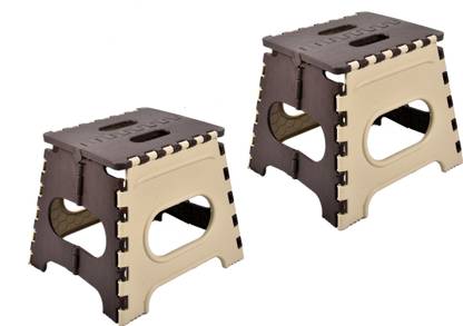MAX 12 Inches Super Strong Folding Stool for Adults and Kids, Kitchen Stepping Stools | Kitchen Stool (Brown & Ivory) 2 Pcs | COMBO PACK Stool