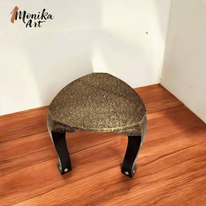monika art Wooden & brass worked 3 leg stool Living & Bedroom Stool