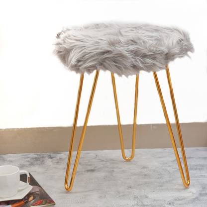 The Procure Store Comfortable and Soft Texture Round Grey Fur Stool Living & Bedroom Stool