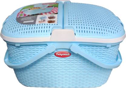 NAYASA Plastic Hamlock Picnic Basket with Lid | Plastic Shopping Storage Basket | Storage Basket