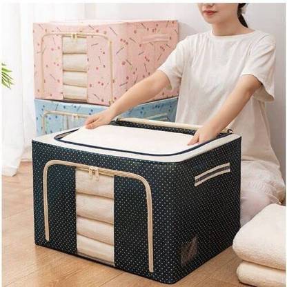 insew Cotton, Polyester, Plastic Foldable Collapsible Wardrobe Storage Bag Basket for Clothes Dress Garment Storage Basket