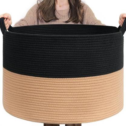 ROYAL TREND Jute Cotton Basket, Handcrafted Woven Storage Storage Basket