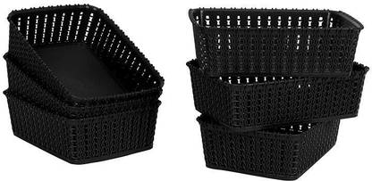 Cutting EDGE Plastic Set of 6 | Mini | Black | Multipurpose Sturdy Woven Storage Baskets Storage Basket