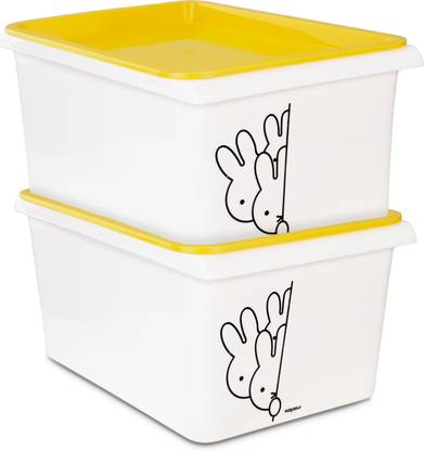NAYASA Plastic Stack N Store Lego Print |Set Of 2-5 Ltrs|Plastic Storage Boxes With Lid| Storage Basket