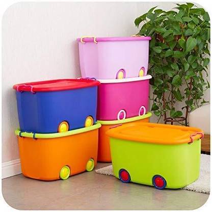 Star Work Plastic 25 Liters large capacity toy storage box with wheels,locking lid & handle Storage Basket
