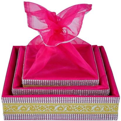 LINE 'N' CURVES Wooden Fancy Decorative Square Empty Hamper Net Cover Basket Wedding Anniversary Gift Storage Basket