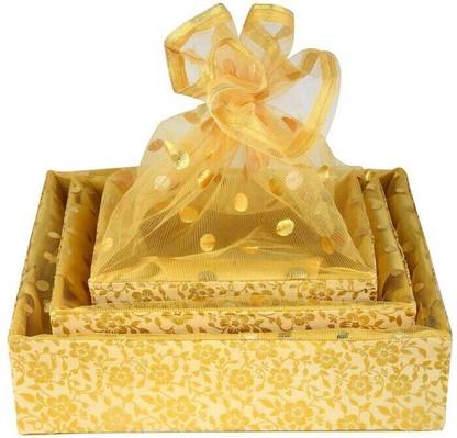 LINE 'N' CURVES Wooden 3 Set Royal Wedding Gift Baskets, Hamper Baskets, Decorative Square Empty Basket Storage Basket