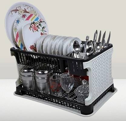 HUMBLE KART Plastic Plastic Kitchen Organizer Rack with Water Storing Tray, 2 Layer Basket Storage Basket