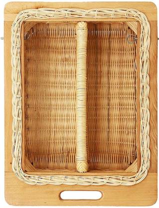 Akway Bamboo wicker basket with single partition(16.5"W Including Channels x 20"D x 6"H) Storage Basket