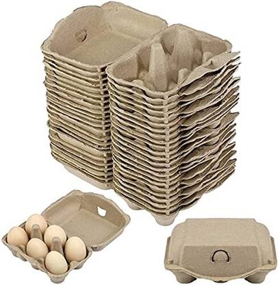 Minso Paper Reusable Egg Carton Boxes For 6 Eggs Each Box, Natural Pulp Paper Boxes (Brown) Storage Basket